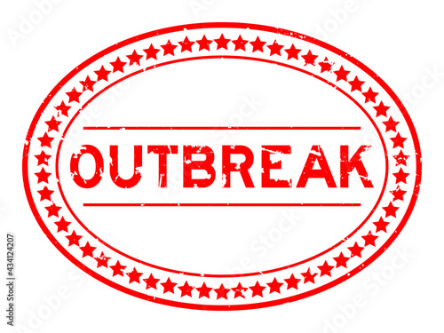 Grunge red outbreak word oval rubber seal stamp on white background