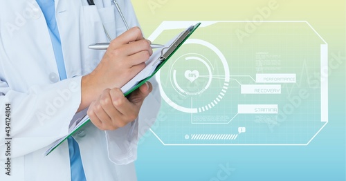 Wallpaper Mural Composition of caucasian male doctor with clipboard over digital interface with medical icons Torontodigital.ca