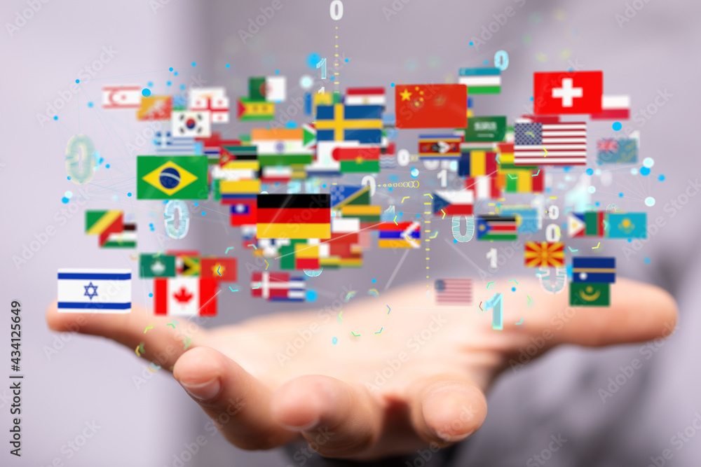 World map with all states and their flags,3d render. World map with all states and their flags,3d render.