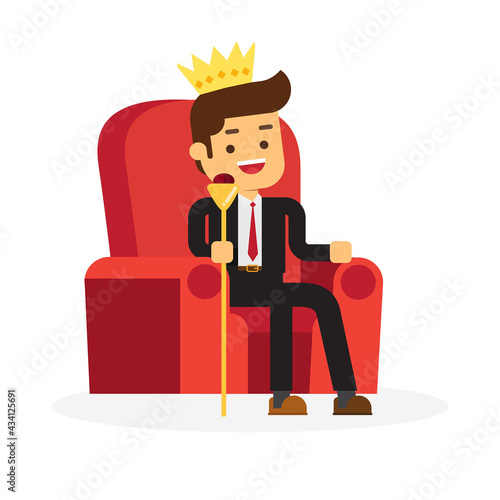 A successful businessman is sitting on the throne like a king