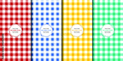 Checked pattern with checked tablecloth. Picnic tablecloth seamless checkered pattern set. Checkered pattern collection in different colors.