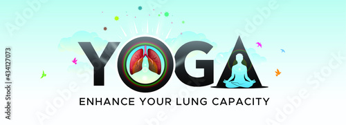 Yoga day. typography meditation and Breathing exercises to recover enhance lung power. Covid 19 Corona virus pandemic
