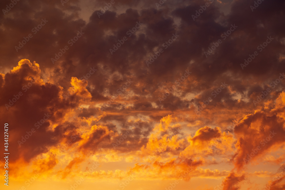 Wallpaper of red and yellow sunset sky and clouds.