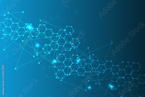 Technology structure molecular connect elements. Connection with hexagons elements. Vector illustration