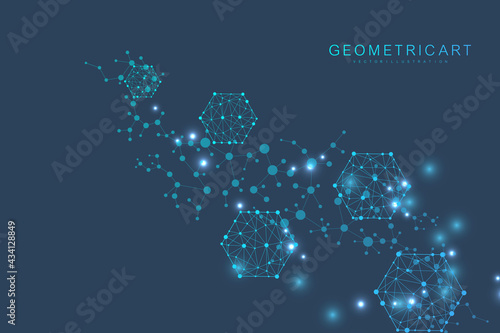 Technology structure molecular connect elements. Connection with hexagons elements. Vector illustration