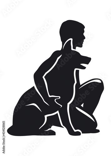 The owner hugs his dog