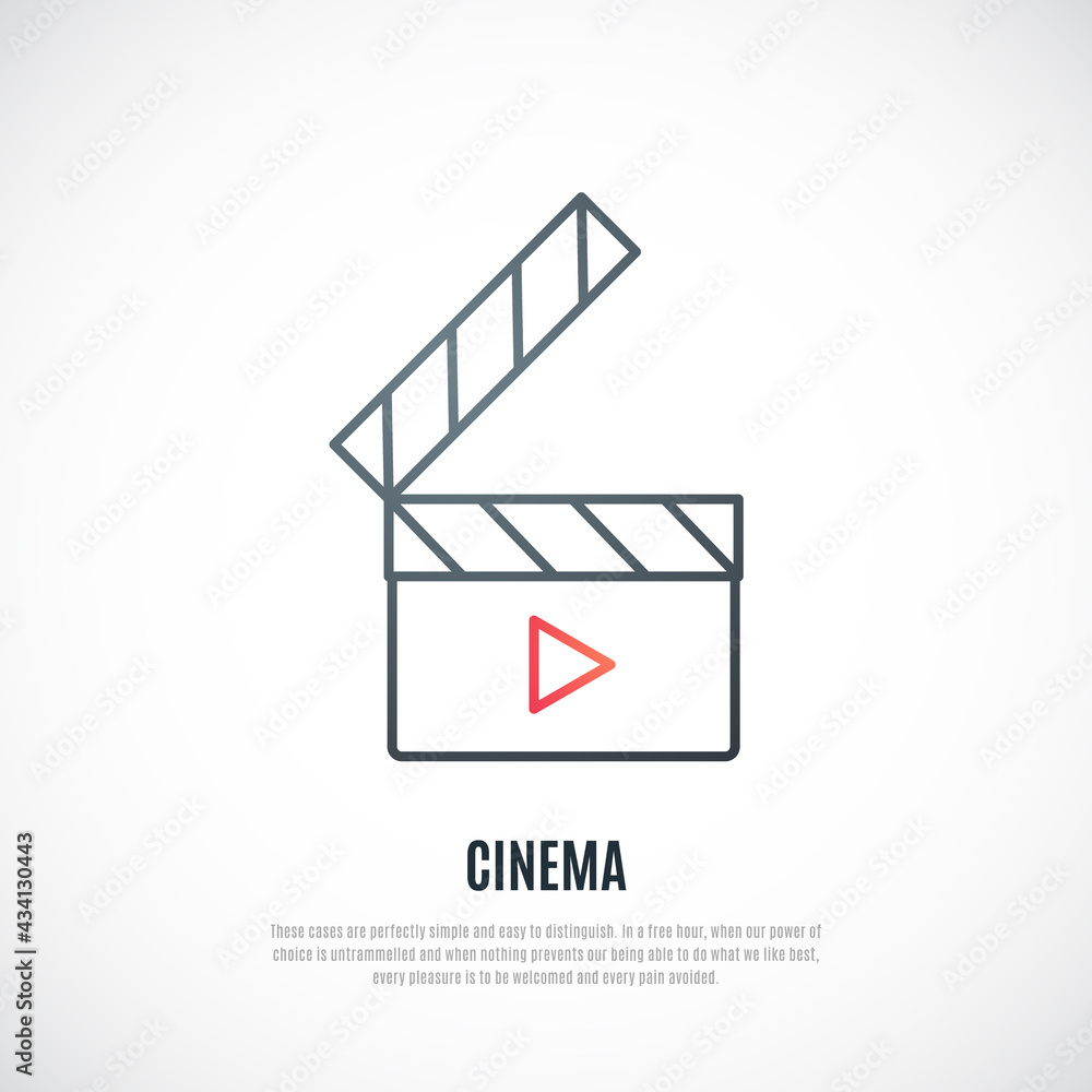 Clapboard line icon isolated on white background. Filmmaking emblem. Film clapper board. Vector illustration. Clapboard line icon isolated on white background. Filmmaking emblem. Film clapper board. Vector illustration.