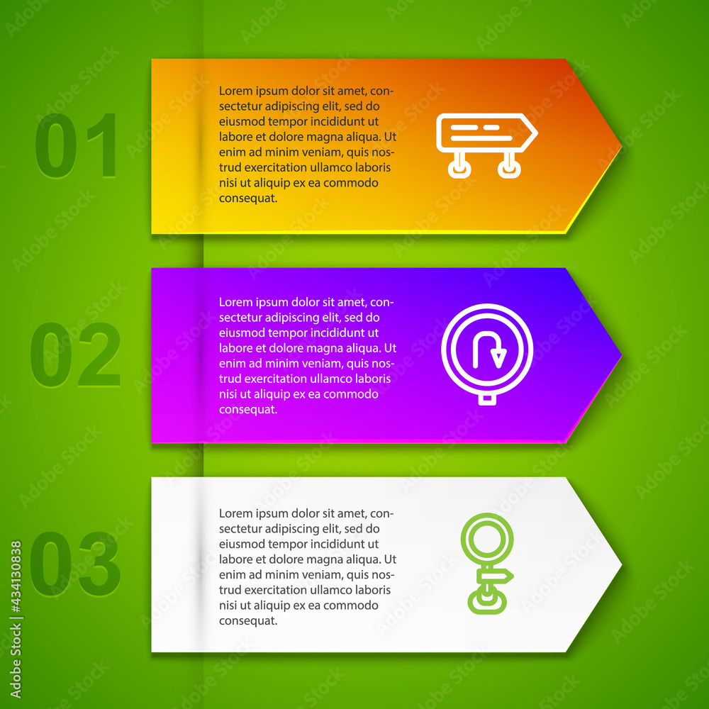 Fototapeta premium Set line Road traffic sign, Turn back road and . Business infographic template. Vector