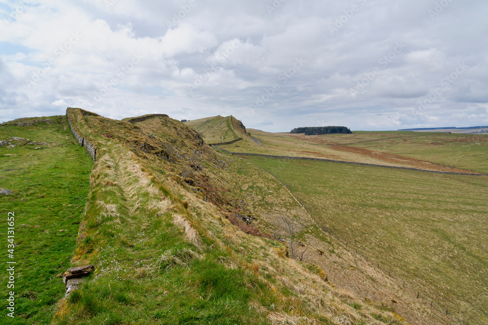 Hadrians Wall winding its way across the Northumberland landscape