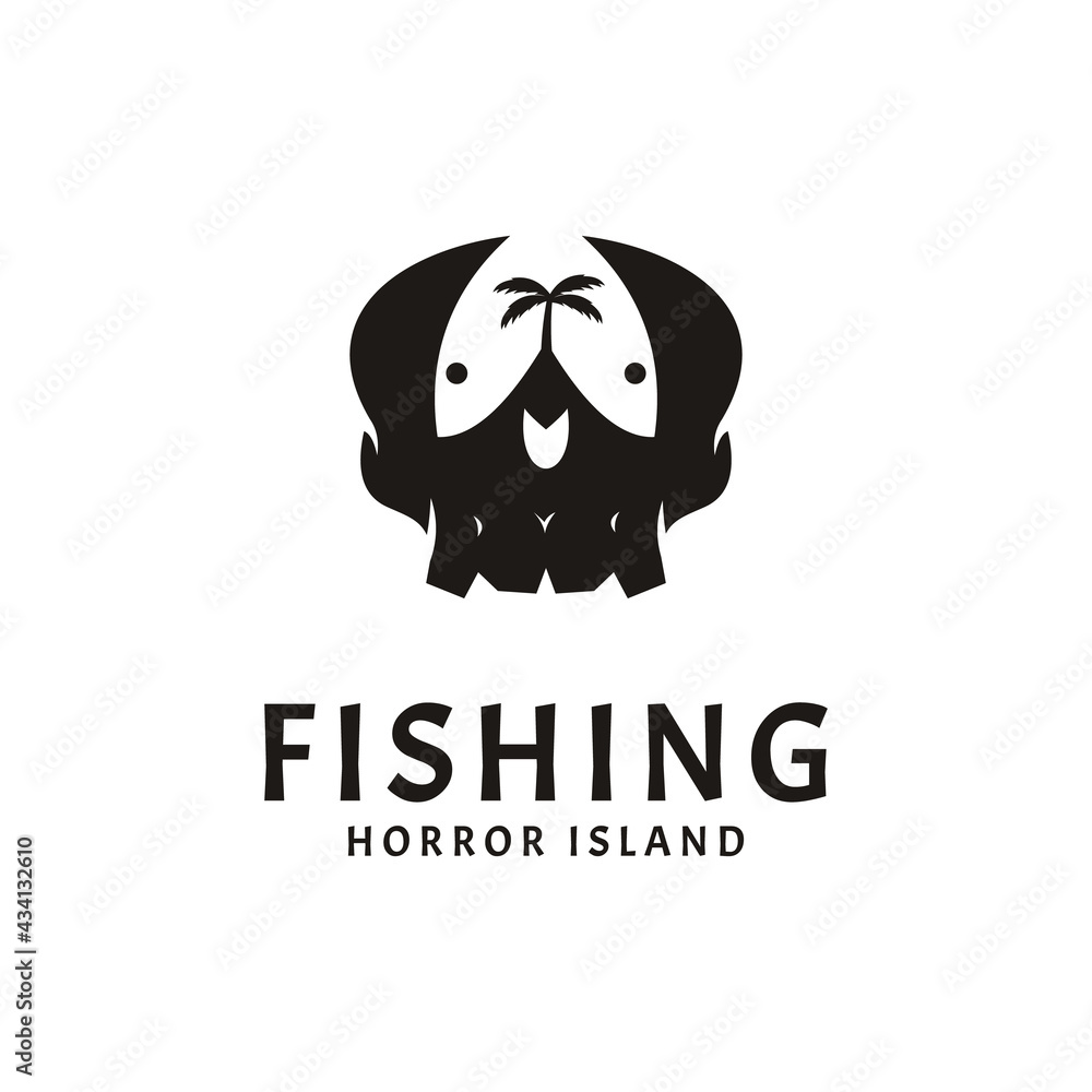 fishing horror island logo design illustration