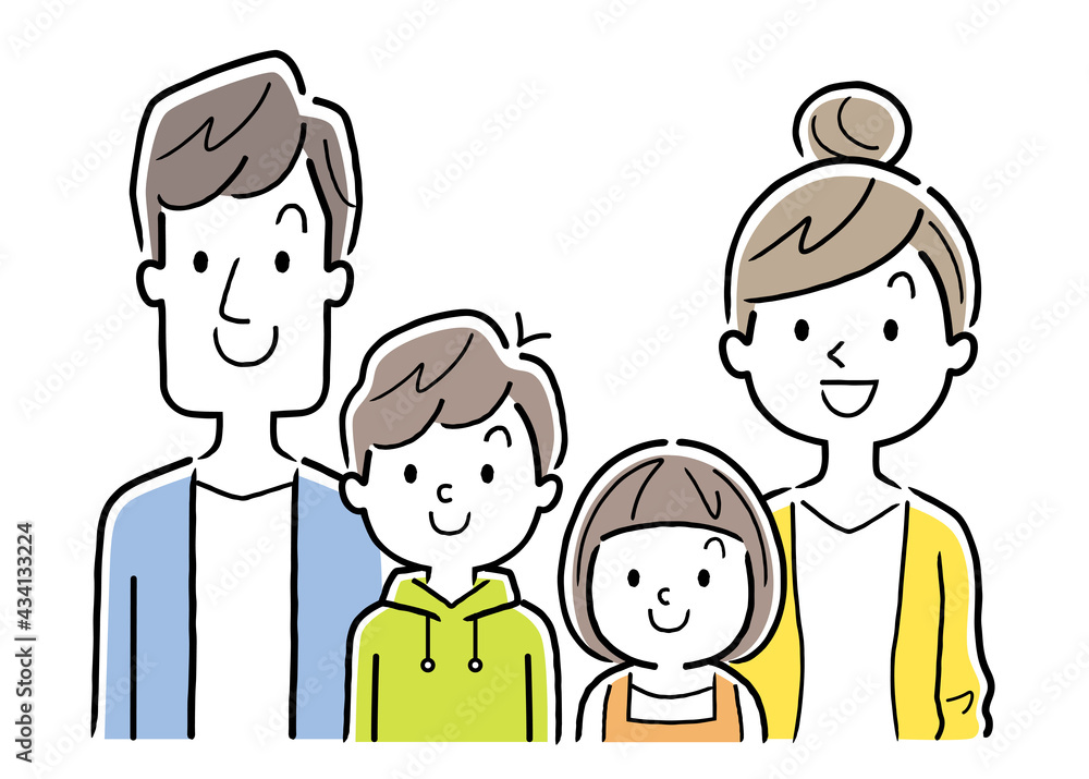 ベクターイラスト素材：2人の子供を持つ夫婦、4人家族
