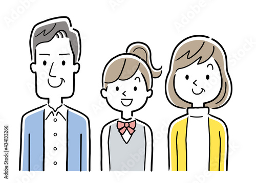ベクターイラスト素材：中学生もしくは高校生の娘がいる夫婦、3人家族
