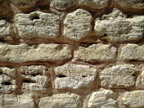 Wall masonry from old limestone stone blocks. Istanbul ancient brick wall background texture