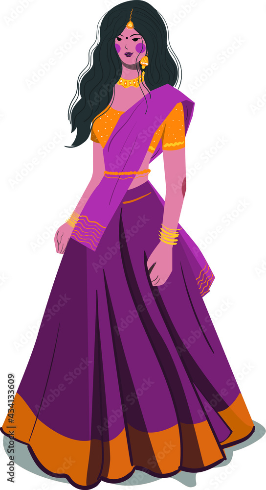 A beautiful Indian woman is standing in a house of wood, ear rings, bangles, long hair, traditional clothes, trees and plants A beautiful Indian woman is standing in a house of wood, ear rings, bangles, long hair, traditional clothes, trees and plants