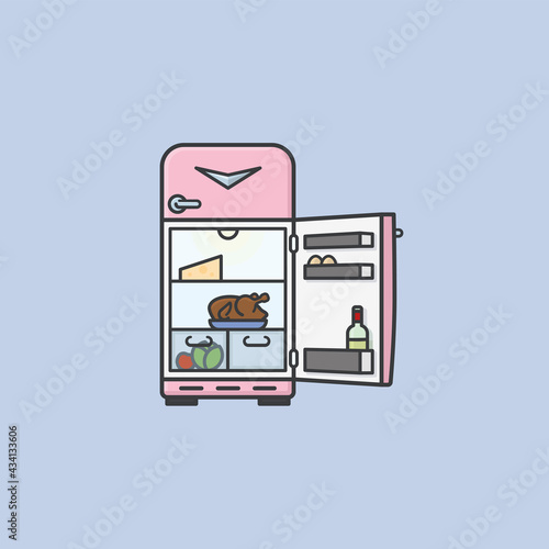 Open retro refrigerator vector illustration for Throw Out Your Leftovers Day on November 29