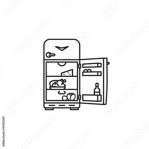 Open retro refrigerator vector line icon