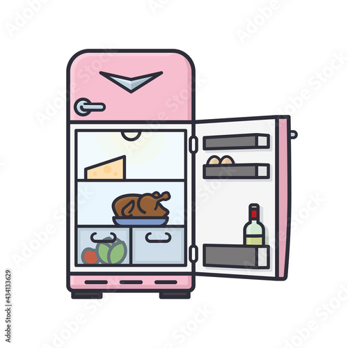 Open retro refrigerator isolated vector illustration for Throw Out Your Leftovers Day on November 29