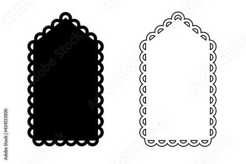 Scalloped edge hang tag silhouette and outline template. Clipart image