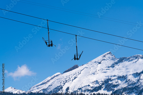 Idle ski lifts during the corona lockdown near the village of Andem in the canton of St. Gallen, Switzerlnd near the resort town of Andem in the canton of St. Gallen, Switzerlnd