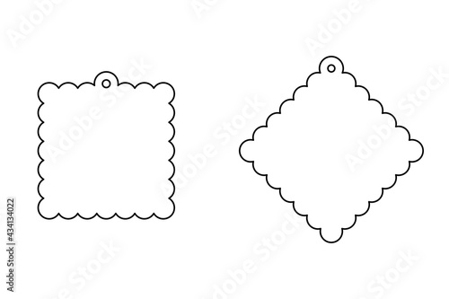 Scalloped square hang tag outline icon. Clipart image isolated on white background