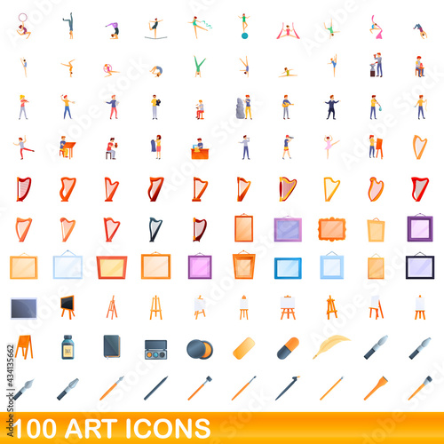 100 art icons set. Cartoon illustration of 100 art icons vector set isolated on white background