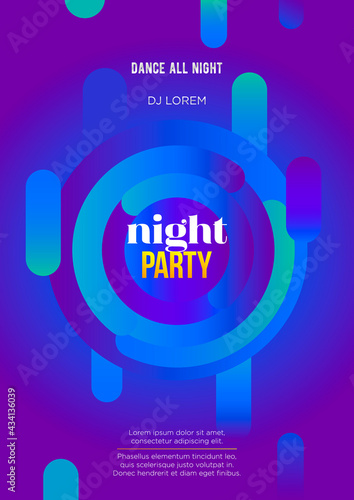 Vertical blue night party background with graphic elements and text.  Vector illustration.