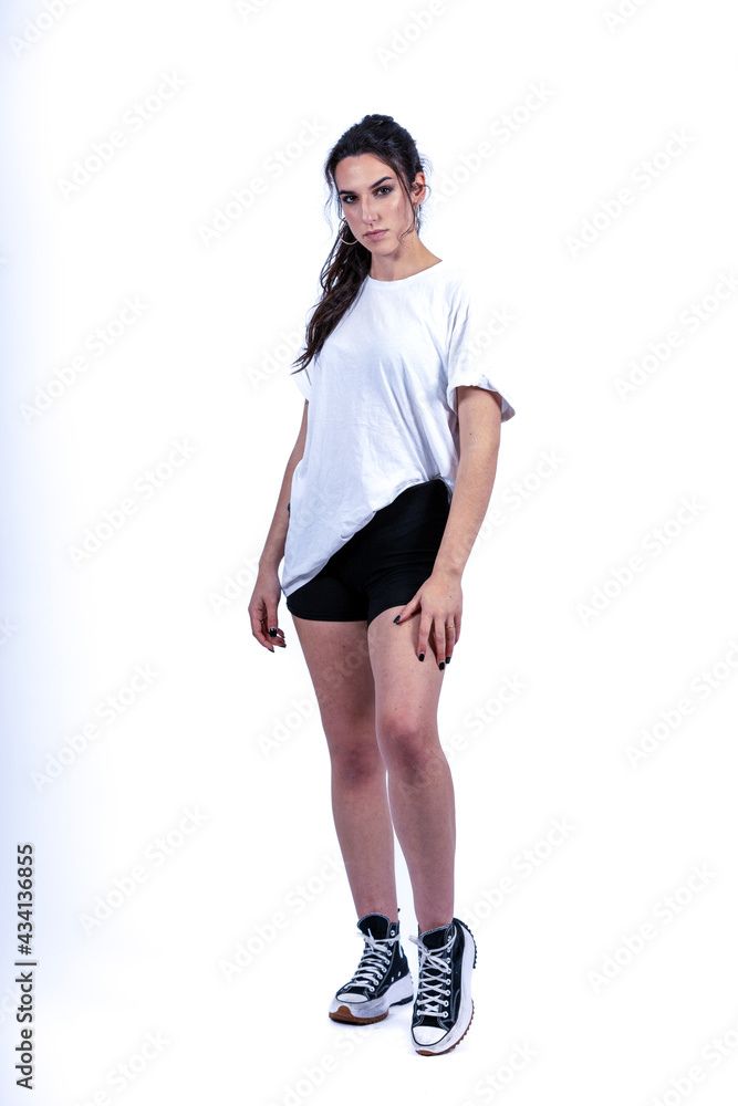 Fototapeta premium pretty woman doing sports in photo studio