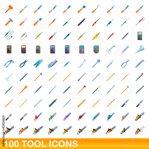 100 tool icons set. Cartoon illustration of 100 tool icons vector set isolated on white background