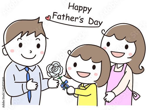 父の日にプレゼントを渡す女の子と母親