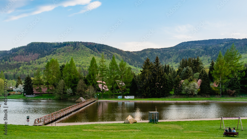 Fototapeta premium The Table Mountains and the Radkowski reservoir. Poland.