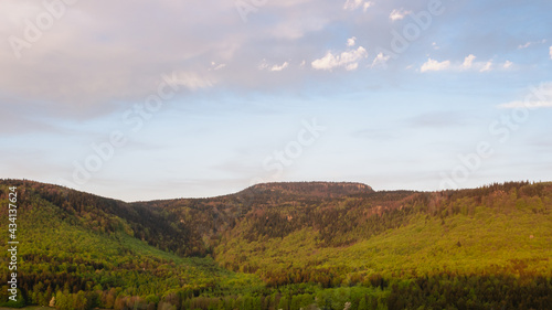 Szczeliniec Wielki in Table Mountain. View from Radkow, Polish Town.