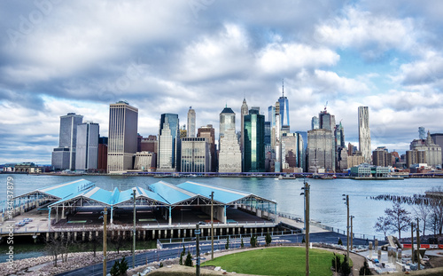 View of the New York City skyline from Brooklyn Heights.