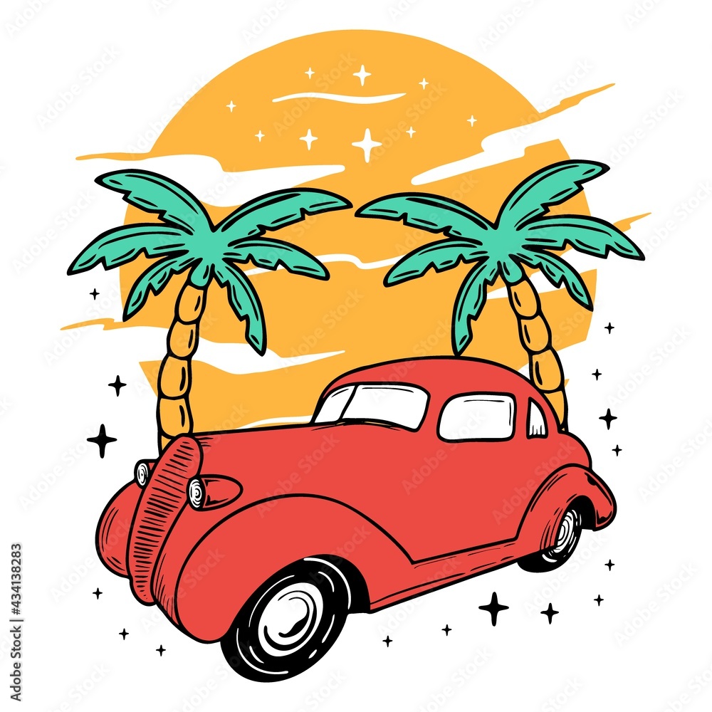 Adventure Classic Car tree moon illustration shirt design