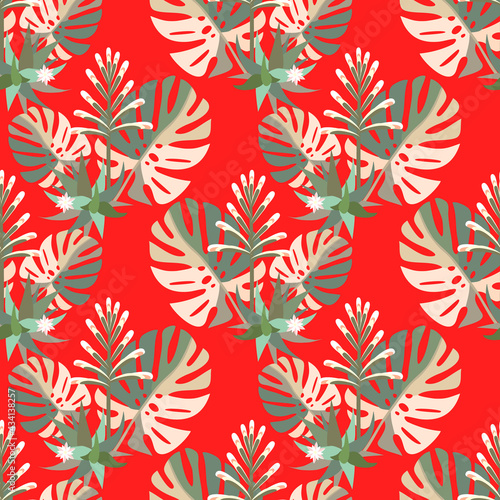 Philodendron leaves with blooms and cactus.