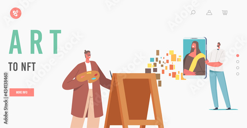 Masterpieces in Digital Cryptocurrency, Non Fungible Token Landing Page Template. Artist Character Transfer Art to NFT