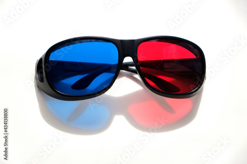 3d cinema plastic glasses on white background