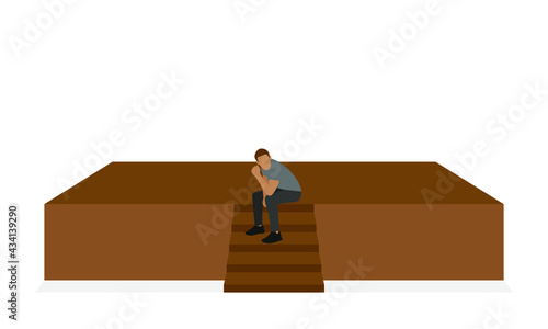 Male character sitting on stage steps on white background