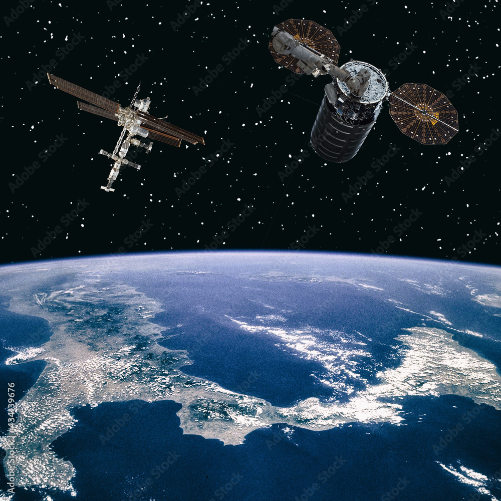 Spaceships in space. Science theme. The elements of this image furnished by NASA. Spaceships in space. Science theme. The elements of this image furnished by NASA.