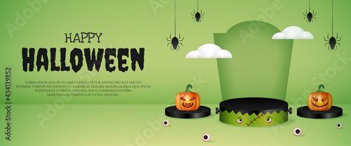 social media banner with 3d product display zombie podium special edition halloween