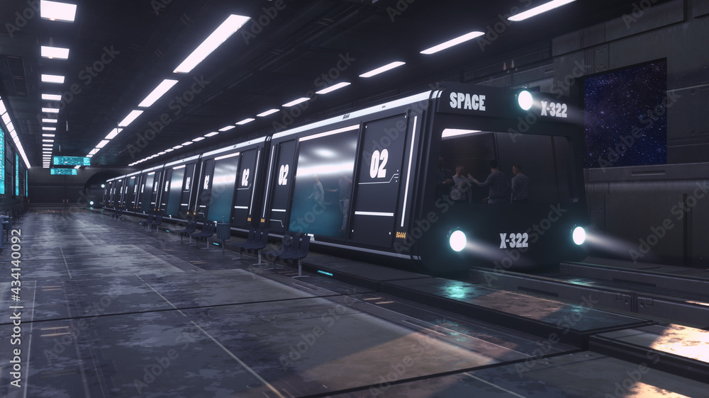 Fototapeta premium 3d render. Futuristic space train concept