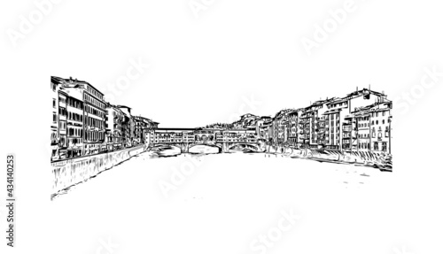Obraz na płótnie Building view with landmark of Florence is the
city in Italy. Hand drawn sketch illustration in vector. w salonie