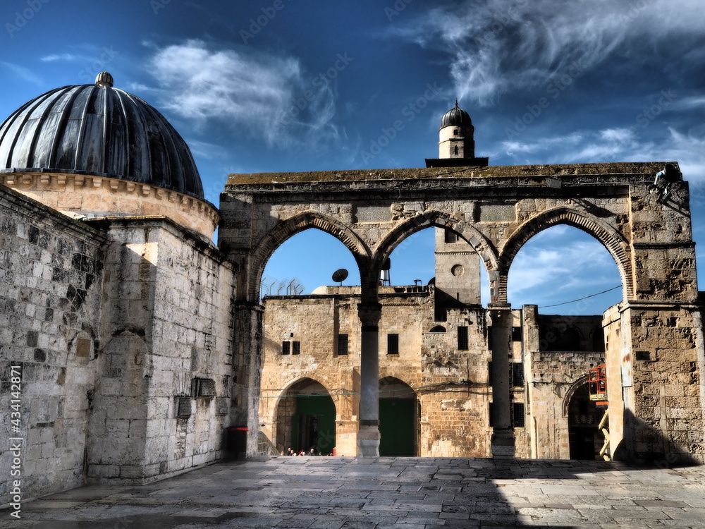 Vue de l'espanade des mosquée ou Mont du temple à Jérusalem