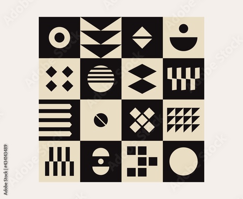 Abstract geometric art pattern. Bauhaus geometry form primitive bold shapesm, simple tile block design, vector illustration
