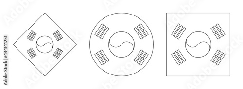 south korea flag outline set. vector illustration isolated on white background