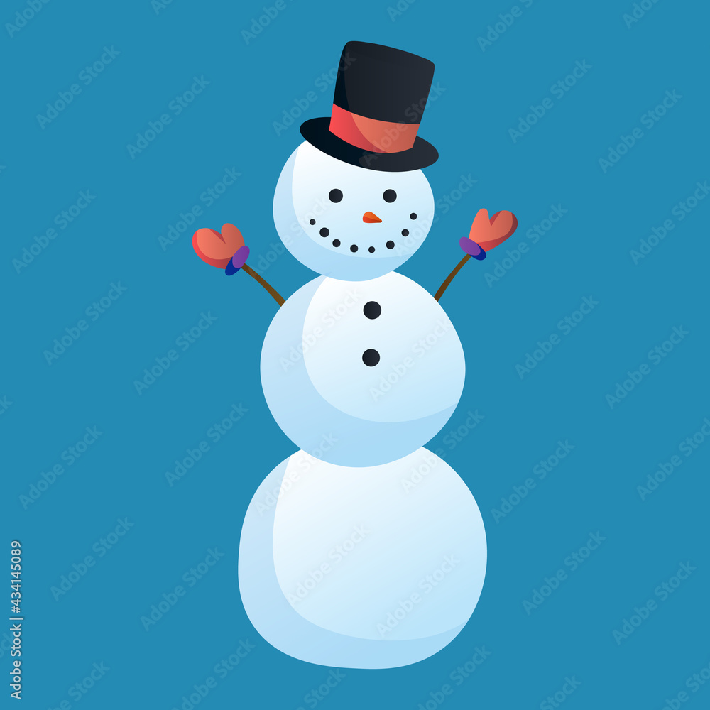 Snowman raising hands with top hat isolated on white background. Winter theme. character illustration Snowman raising hands with top hat isolated on white background. Winter theme. character illustration