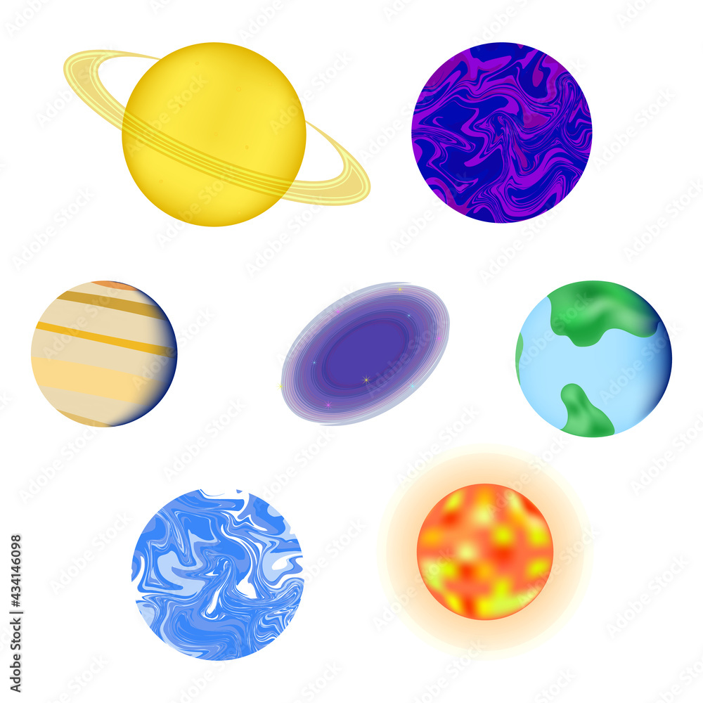 set of different planets on a white background. vector illustration. collection for creating posters, banners and postcards. set of different planets on a white background. vector illustration. collection for creating posters, banners and postcards.