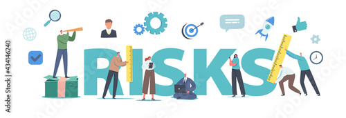 Risk Management Concept. Workgroup Characters Admit, Identify, Measure and Implement Business Strategy Poster or Banner