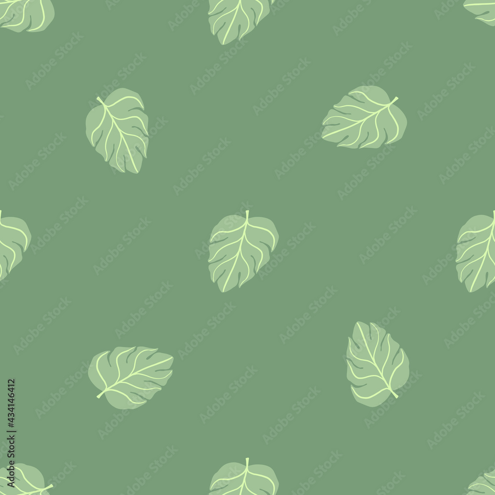 Pastel tones simple seamless foliage exotic pattern with monstera leaves. Green light palette artwork. Pastel tones simple seamless foliage exotic pattern with monstera leaves. Green light palette artwork.