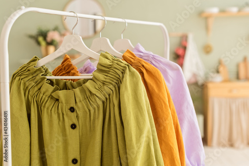 The colorful linen dress on the dressstand