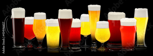 Wallpaper Mural Set of fresh different beer glasses with bubble froth on black background. Torontodigital.ca